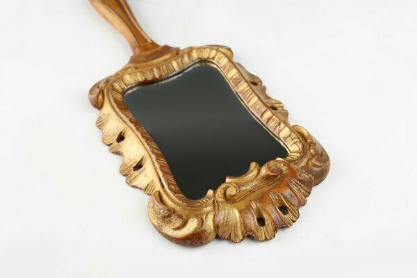 Handcrafted Wooden Hand Held Mirror, France, 1950s photo 546.0