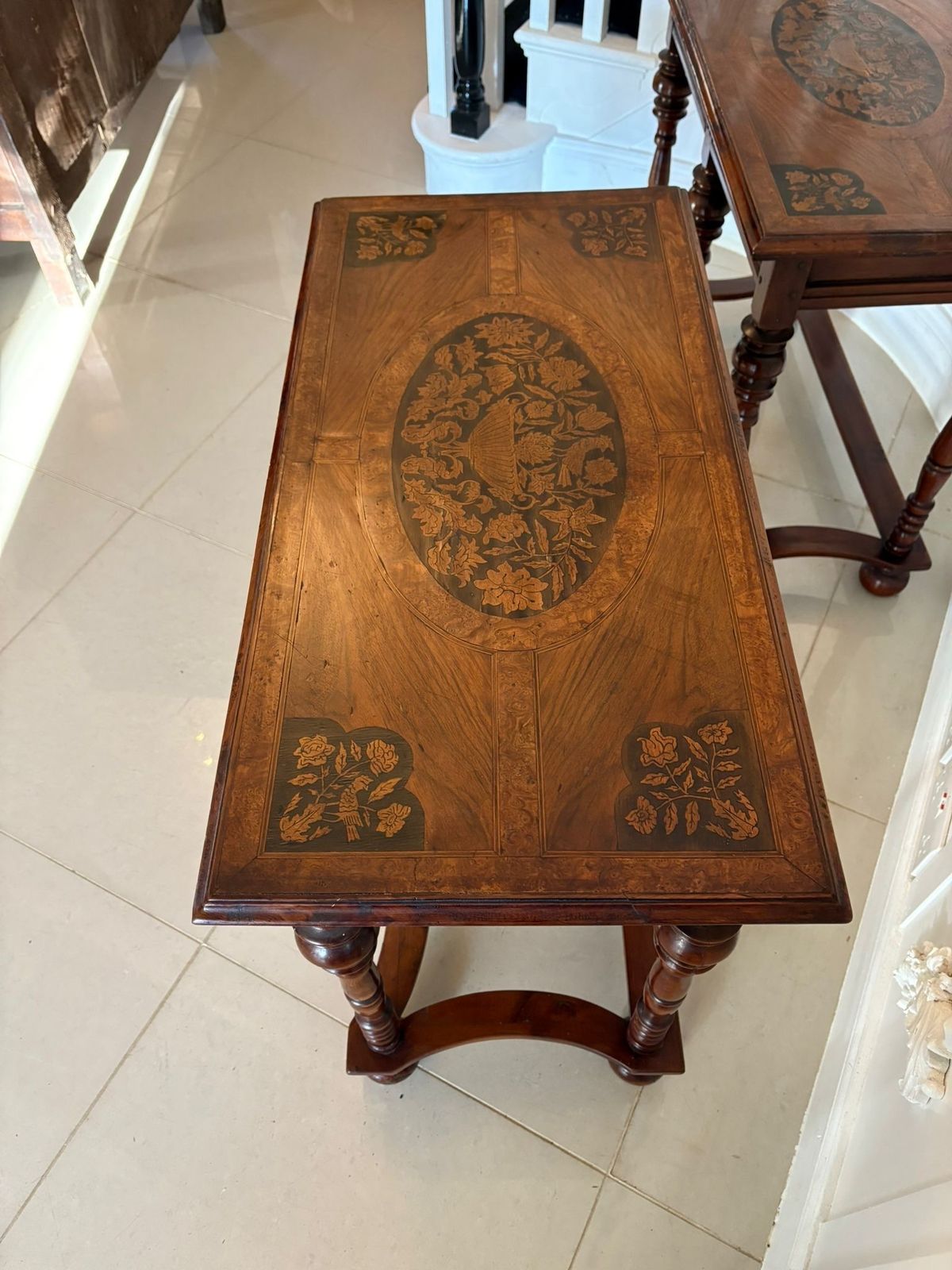 photo for sale Outstanding Quality Pair Of Antique 19th Century Burr Walnut Marquetry Inlaid Side Tables