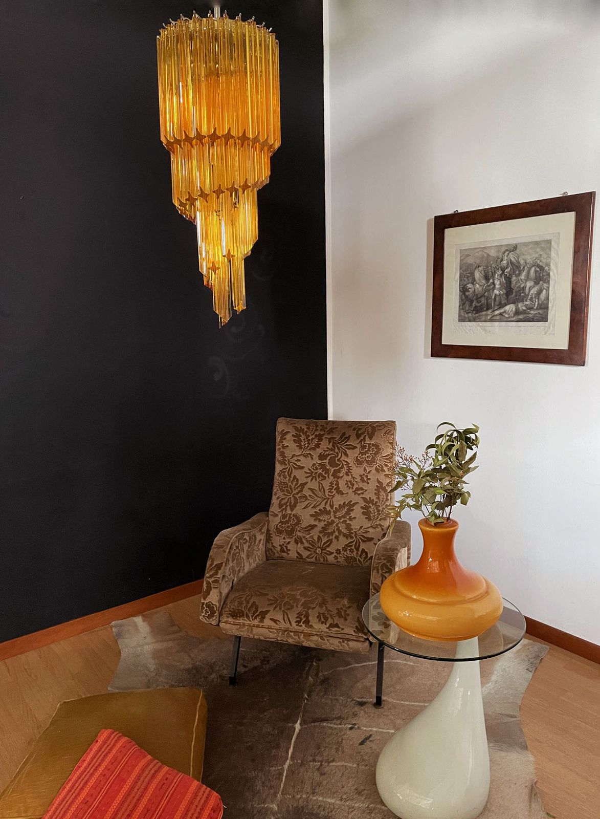 Murano Vintage Chandelier – 54 Quadriedri Amber Prisms photo for sale