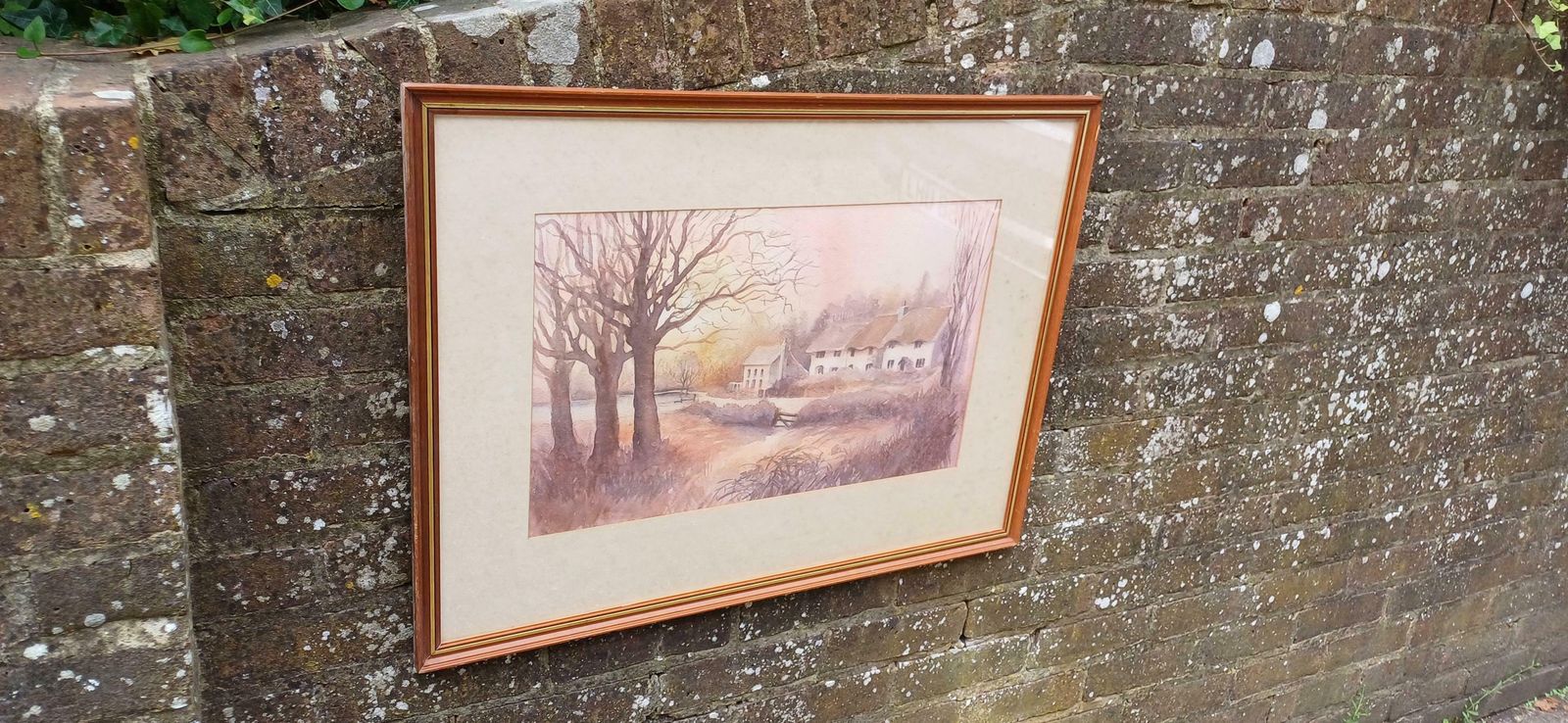 Autumn Colours Original Vintage Watercolour Of Country Scene And Cottages, Glazed Vintage Frame, Large   75cm X 58cm photo furniture