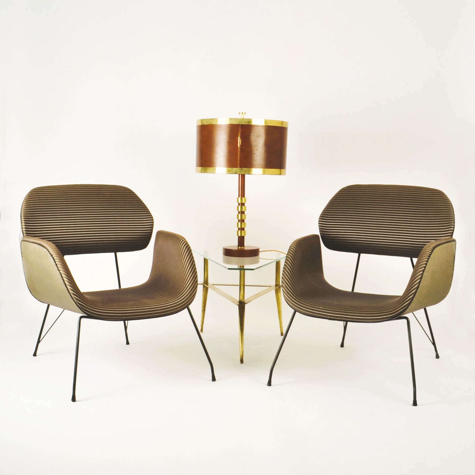 Pair Of Modernist Lounge Chairs On Metal Legs, Carlo Hauner & Eisler photo for sale