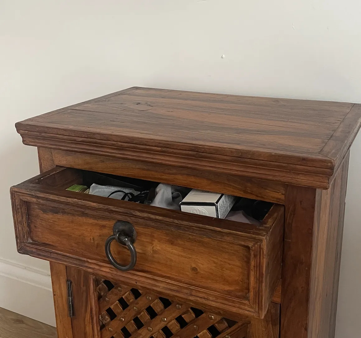 Antique Church Style Wooden Metal Detail Bedside Cabinet photo furniture