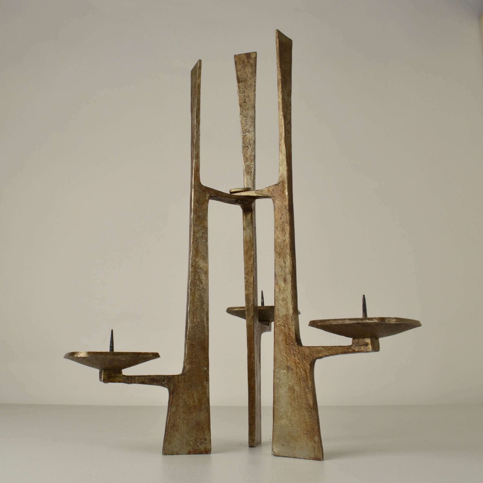 Sculptural Three Arm Candelabra In Forged Steel photo for sale