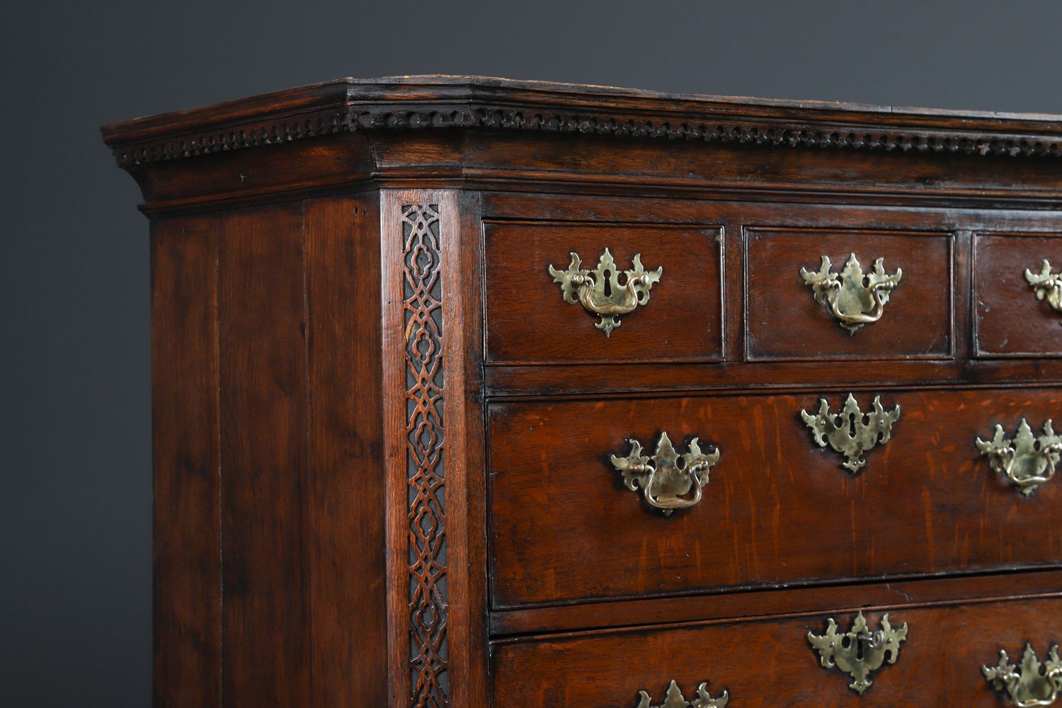 photo for sale Irish Georgian Chippendale Oak Chest On Chest Of Drawers Tallboy Highboy Secretaire Writing Desk (Circa 1780)