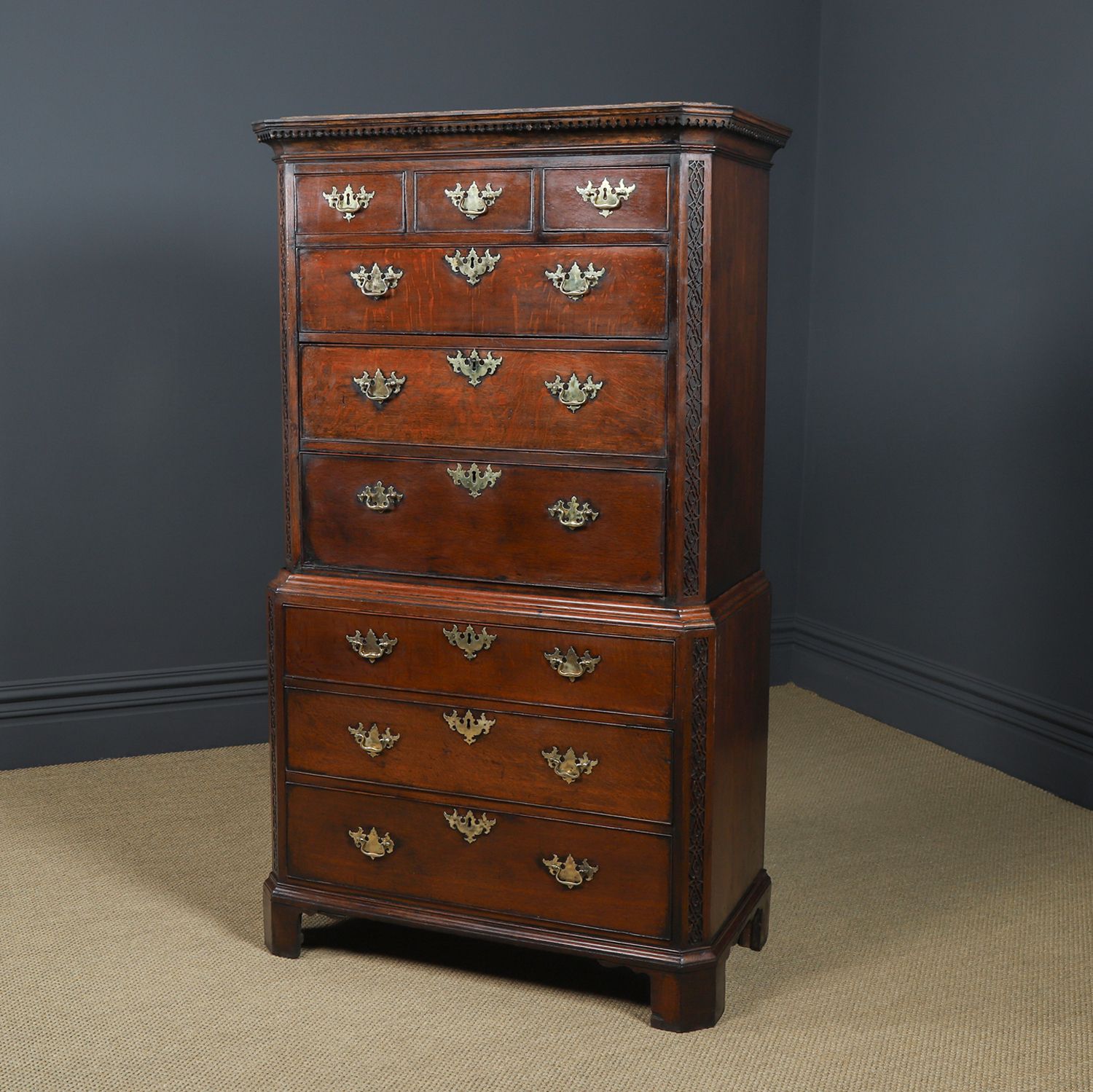 Furniture Irish Georgian Chippendale Oak Chest On Chest Of Drawers Tallboy Highboy Secretaire Writing Desk (Circa 1780) photo