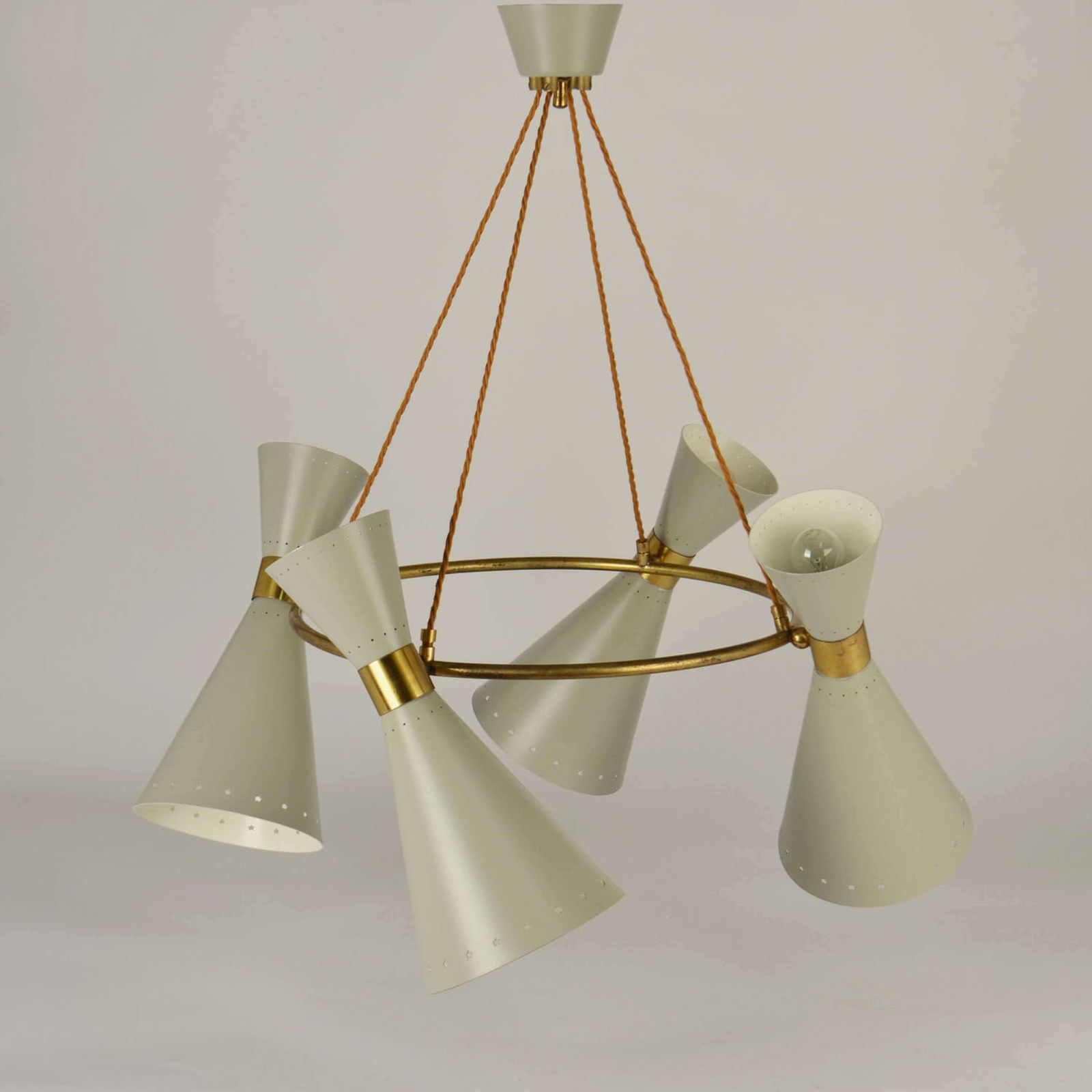 1950s Diabolo, Hourglass Chandelier Stilnovo Era, Grey Metal & Brass photo 3250.0