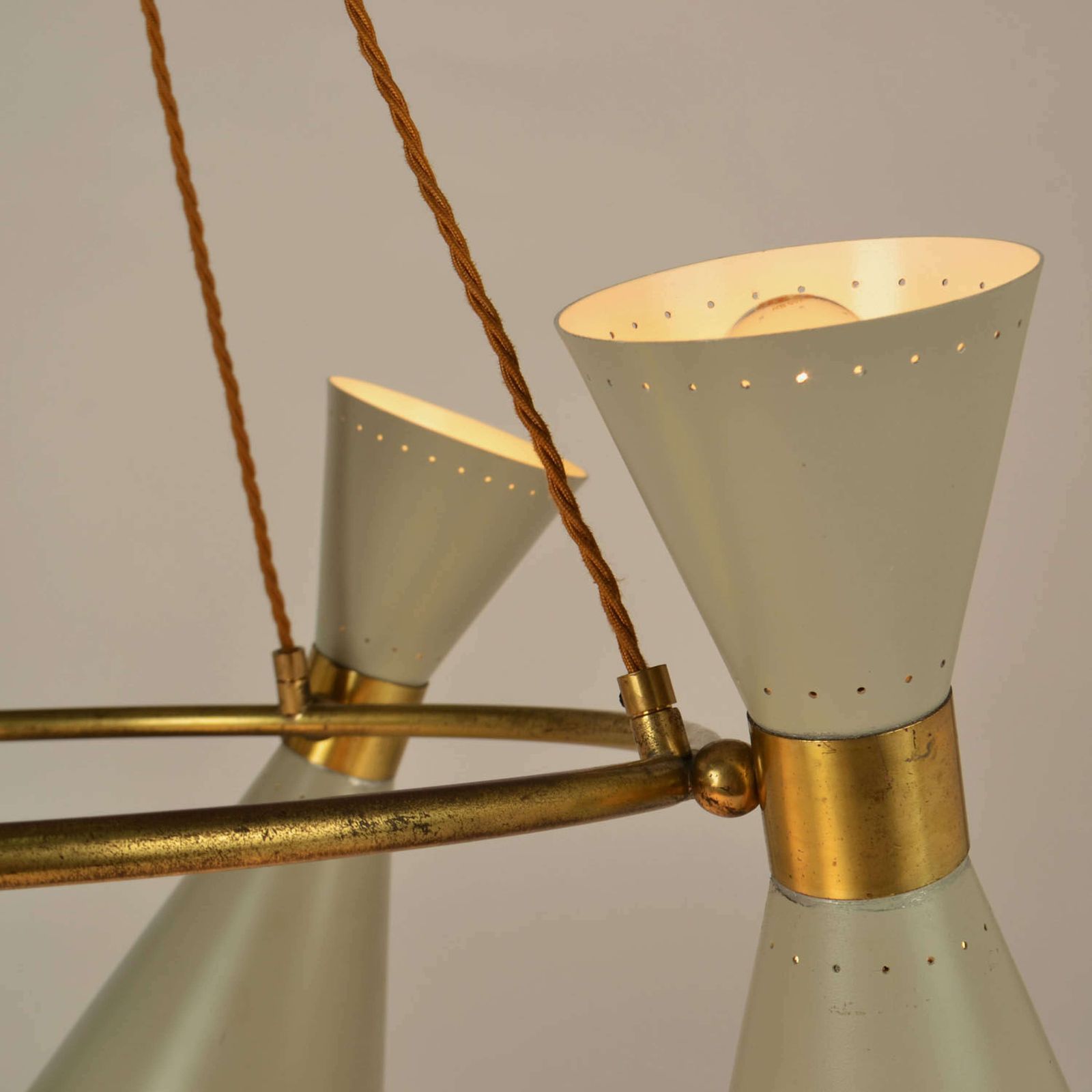1950s Diabolo, Hourglass Chandelier Stilnovo Era, Grey Metal & Brass photo buy