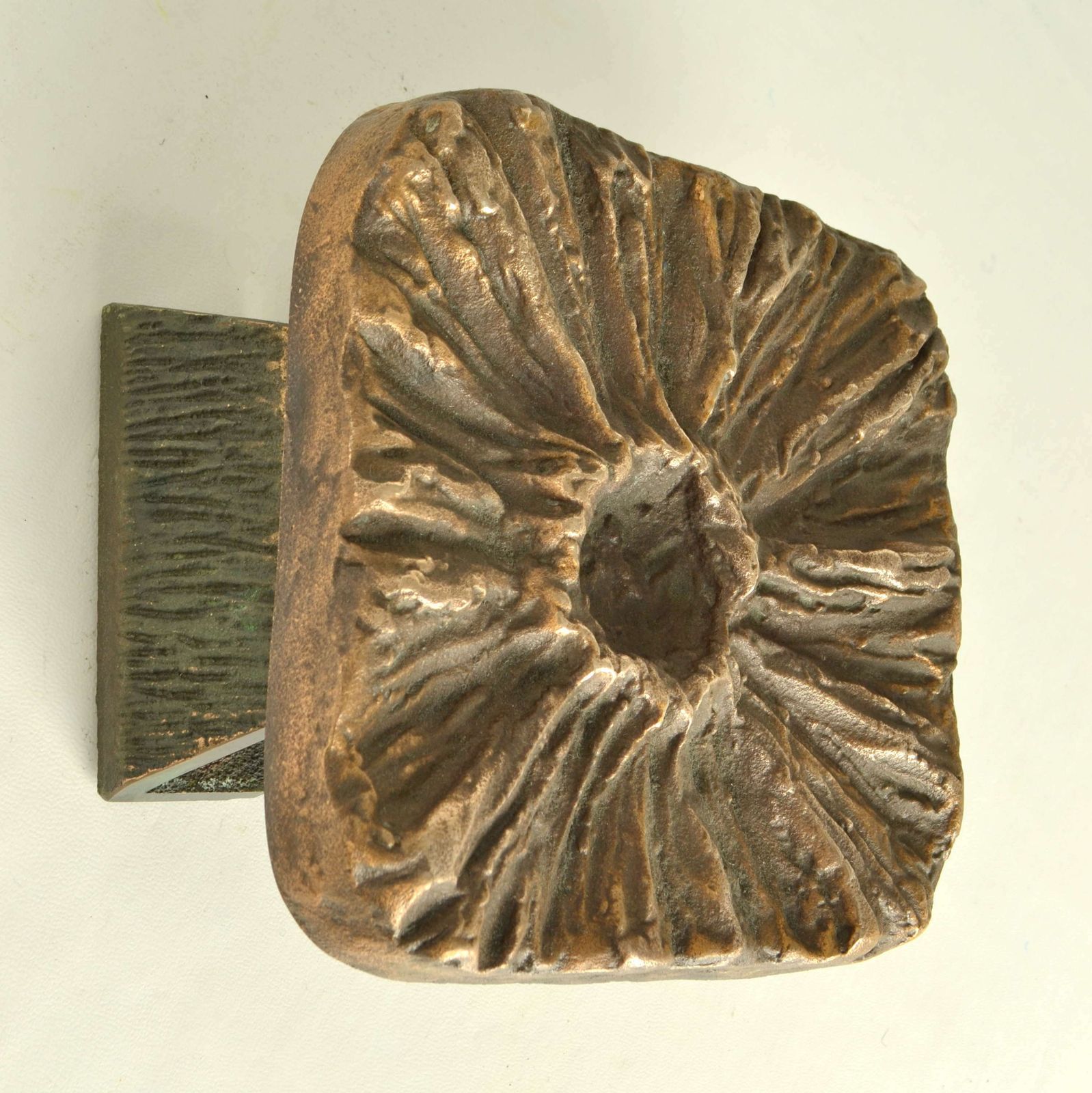 Brutalist Pair Of Bronze Square Push Pull Door Handles Flower Relief photo buy