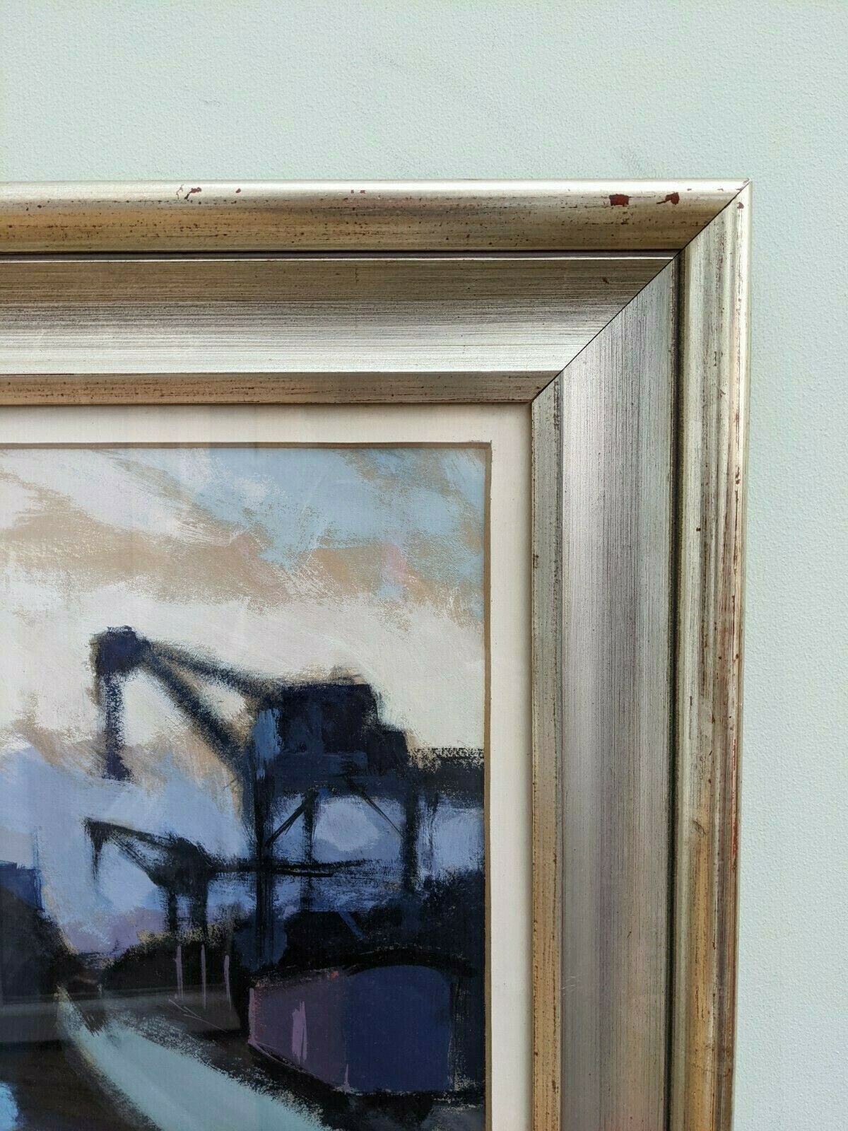 A Large And Atmospheric Mid 20th Century Oil Painting Boats In Pastel photo vinterior