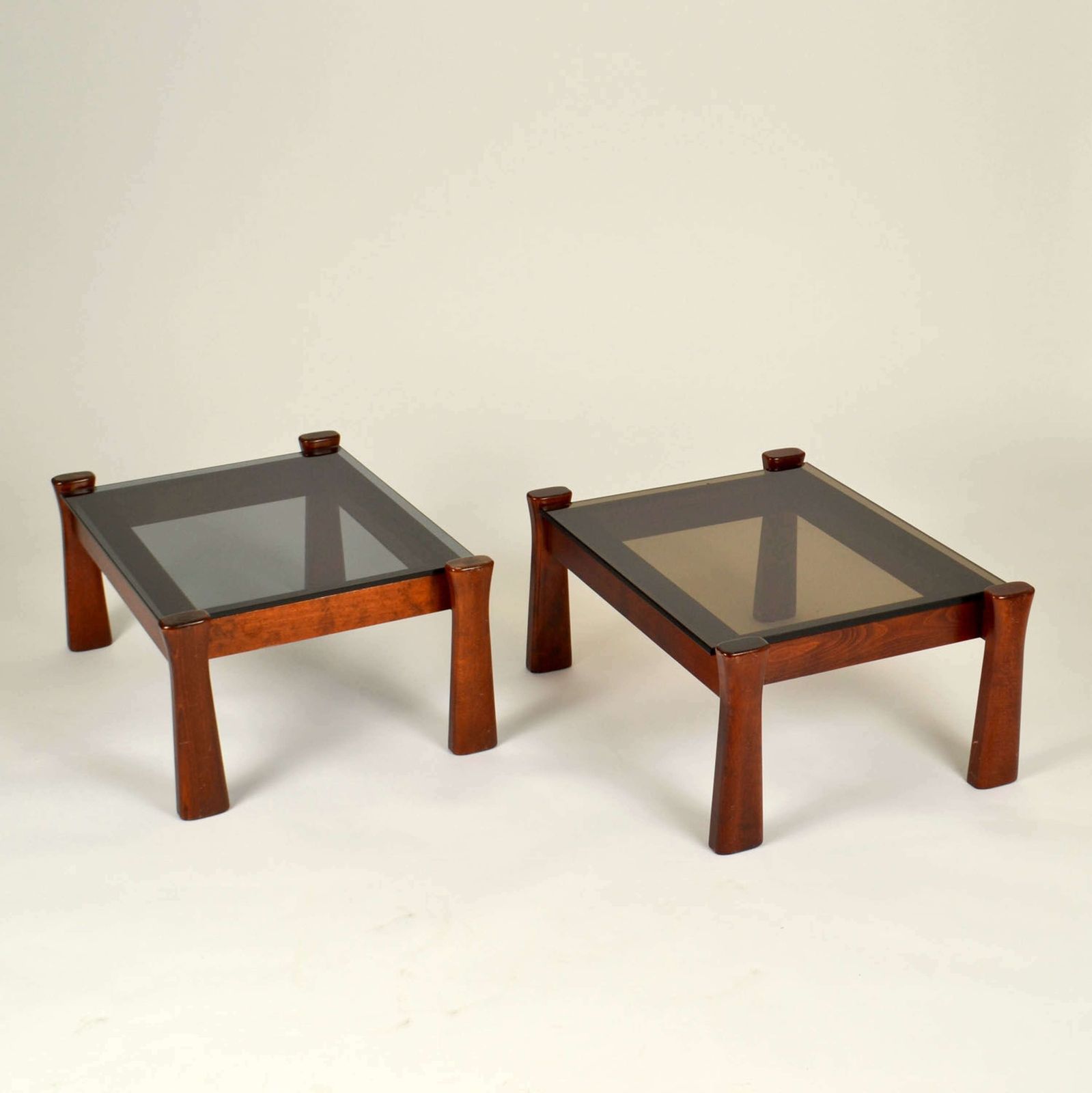 Oak Side Tables With Tinted Glass Top 1970 Italy photo furniture
