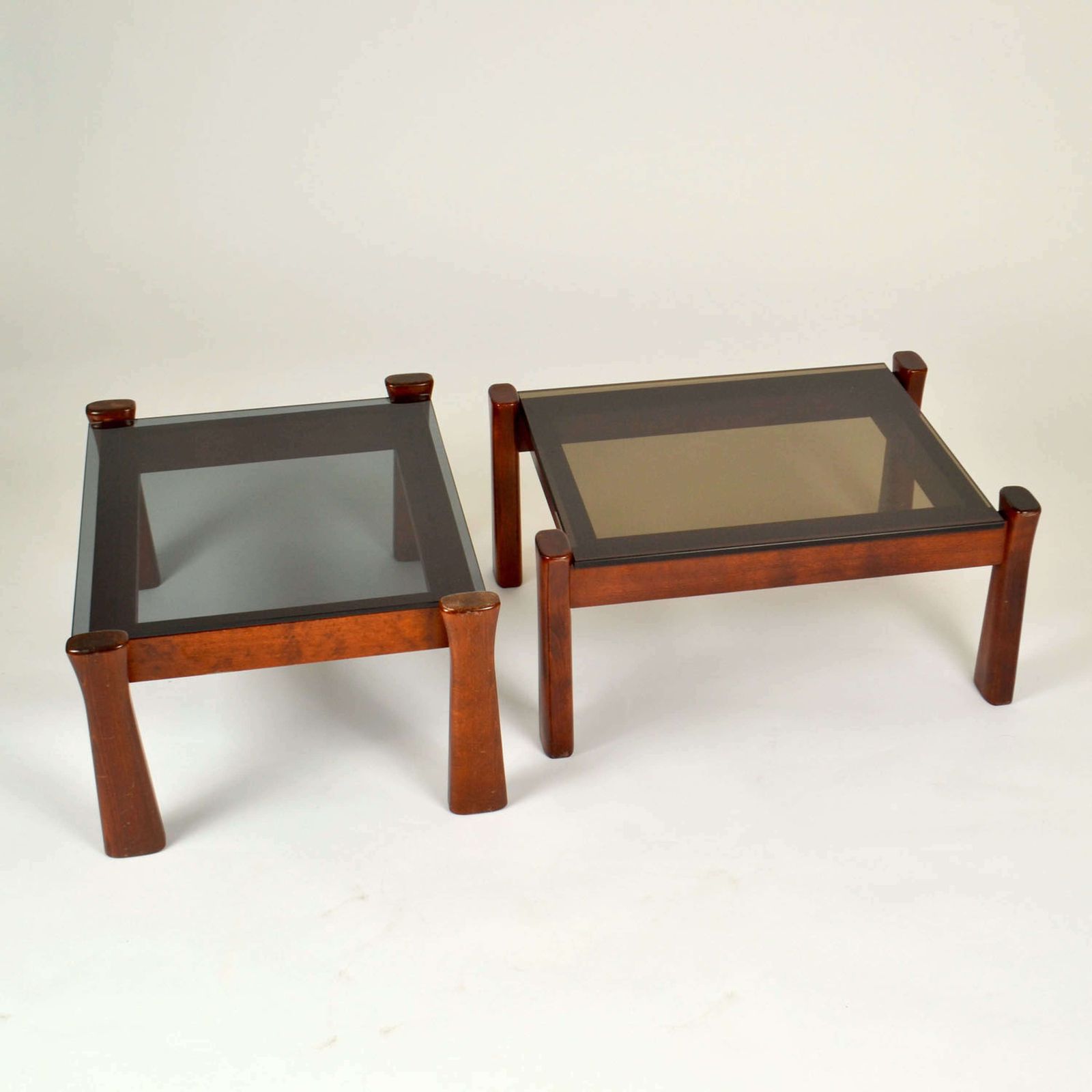 Oak Side Tables With Tinted Glass Top 1970 Italy photo vinterior