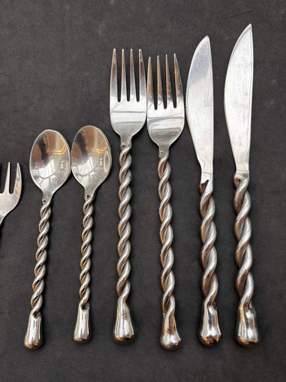 photo for sale Set Of 8 Flatware Forged Cutlery French Spare Twisted Brutalist Decor Medieval Style Gift Postmodern Replacement Single Flatware