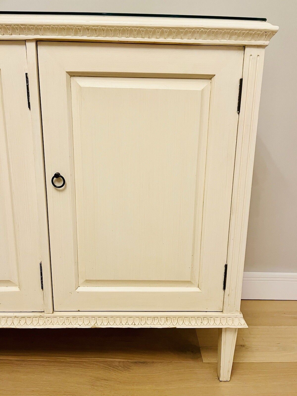 Vintage Cotswold Company Scandinavian Gustavian 3 Door Painted Side Board Glass Top County photo Furniture