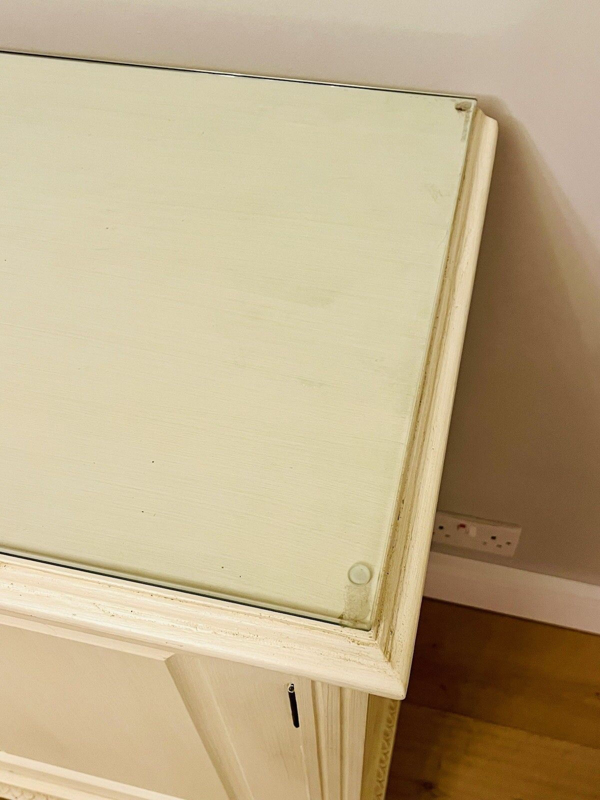 Furniture Vintage Cotswold Company Scandinavian Gustavian 3 Door Painted Side Board Glass Top County photo