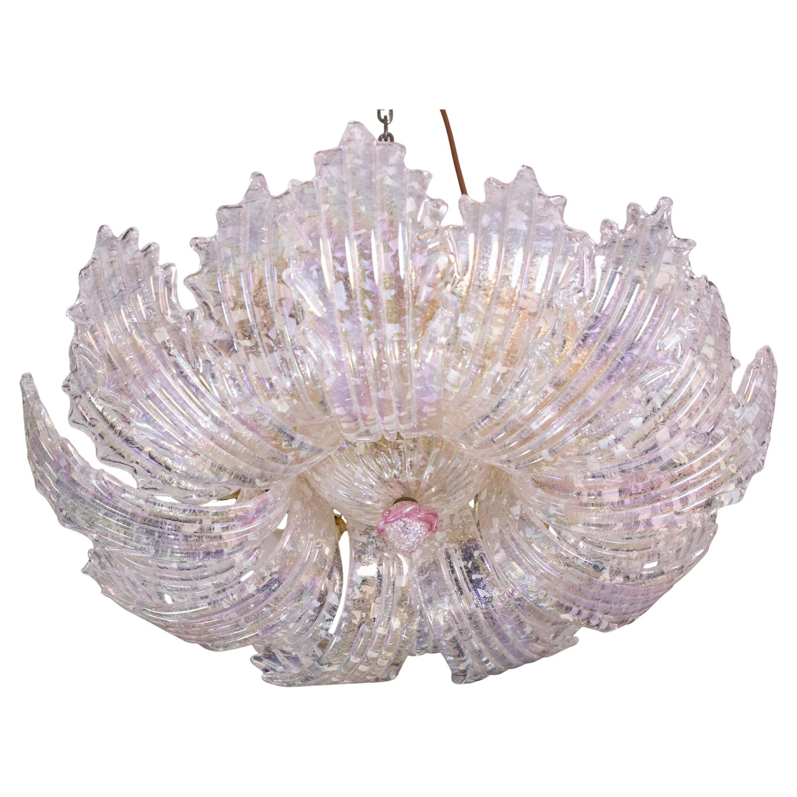 Extraordinary Italian Pink Iridescent And Murano Glass Ceiling Flower