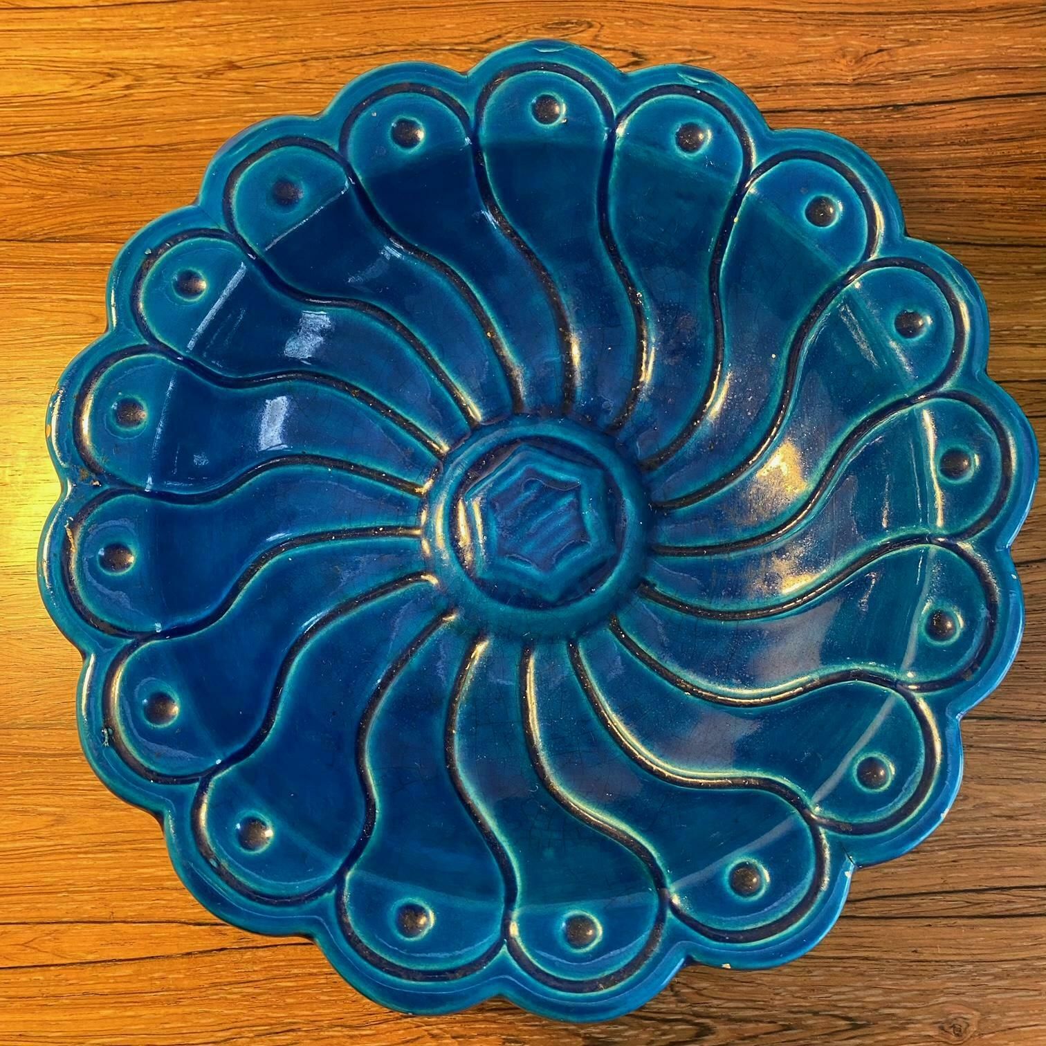 Italian Mid Century Bitossi Pottery Bowl Rimini Blue Aldo Londi 1960s 70s Interior Design photo vinterior