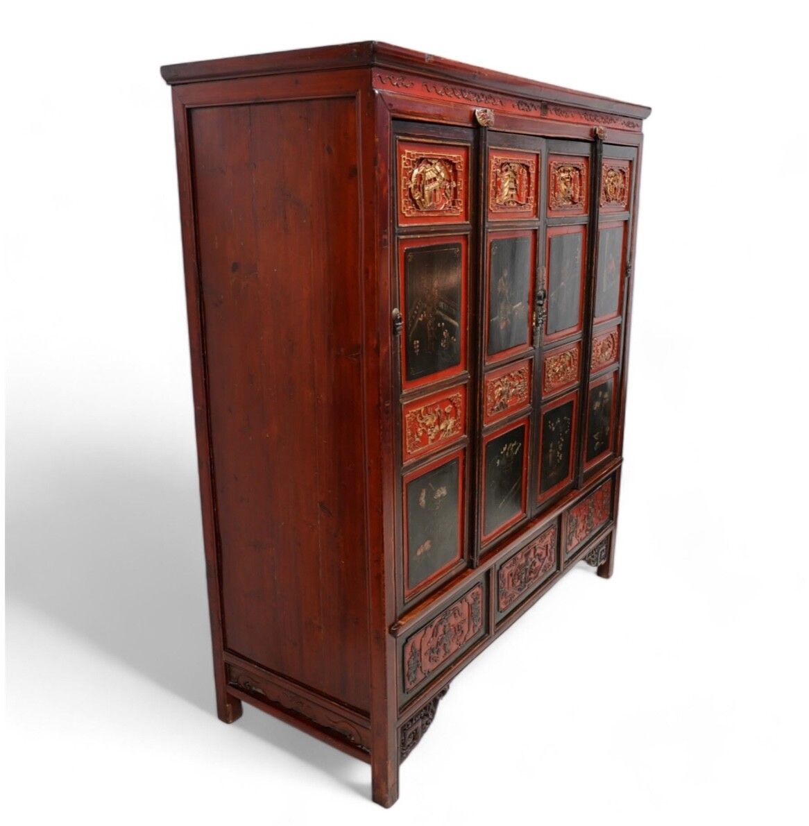 19th Century Elm Chinese Lacquered Marriage Cabinet photo for sale