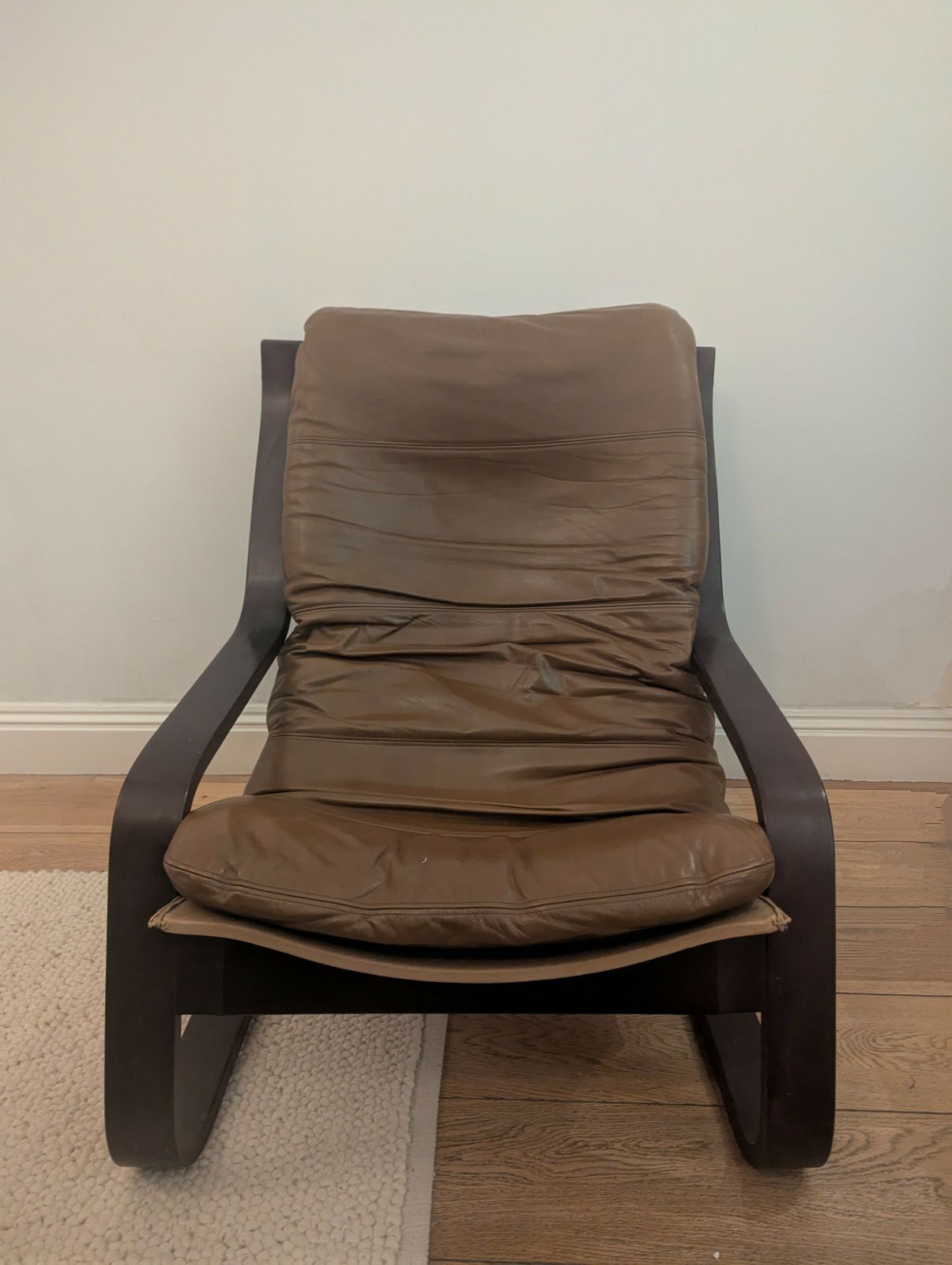 Pair Of Bentwood And Brown Leather Cantilever Chairs, Noboru Nakamura, Circa 1970 photo for sale