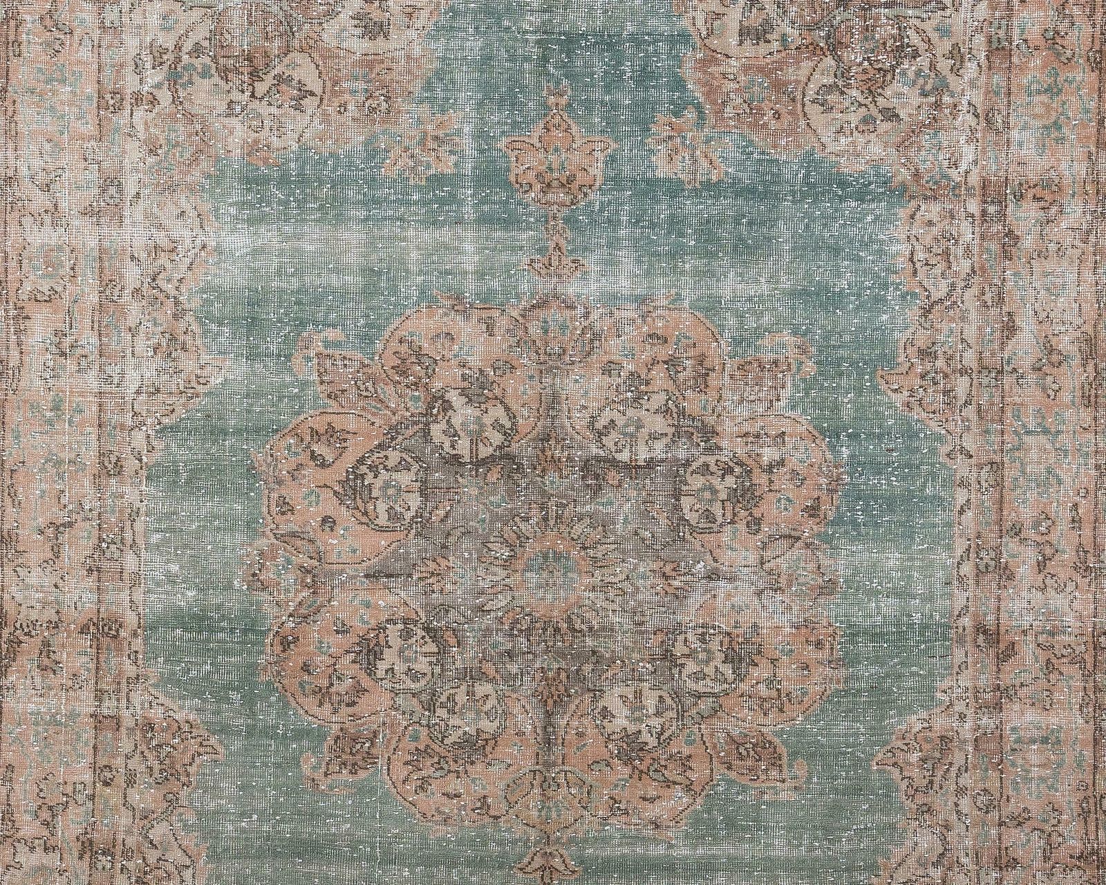 Green Vintage Rug, 7x10 Turkish Rug, Area Rug, İnterior Rug, Living Room Rug, Handmade Rug, Oversized Rug, Oushak Rug,Mid Century Rug, A4514 photo for sale
