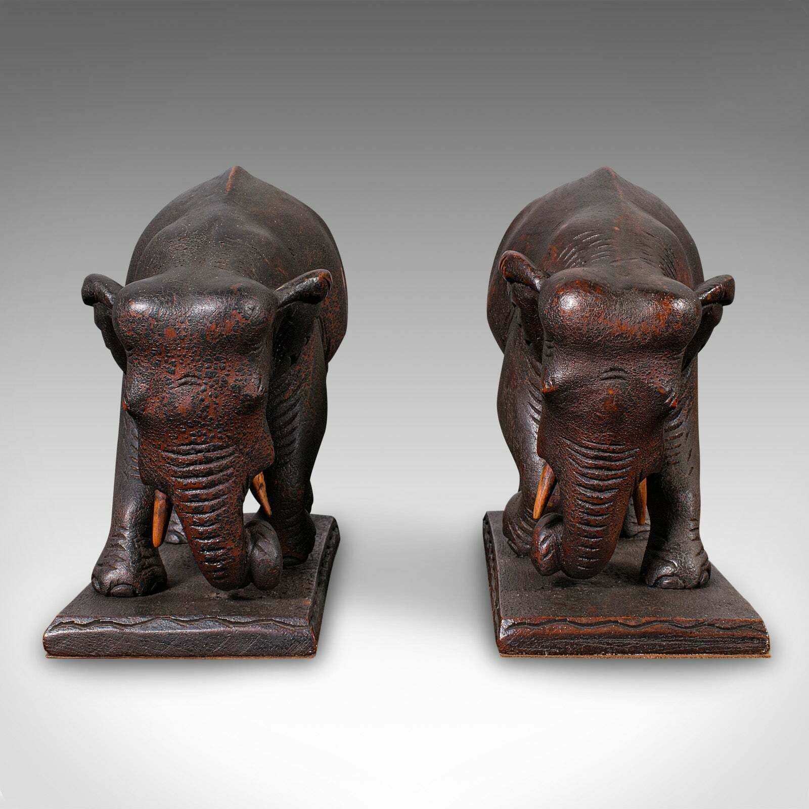 Pair Of Antique Elephant Bookends, English, Book Rest, Home Library, Victorian