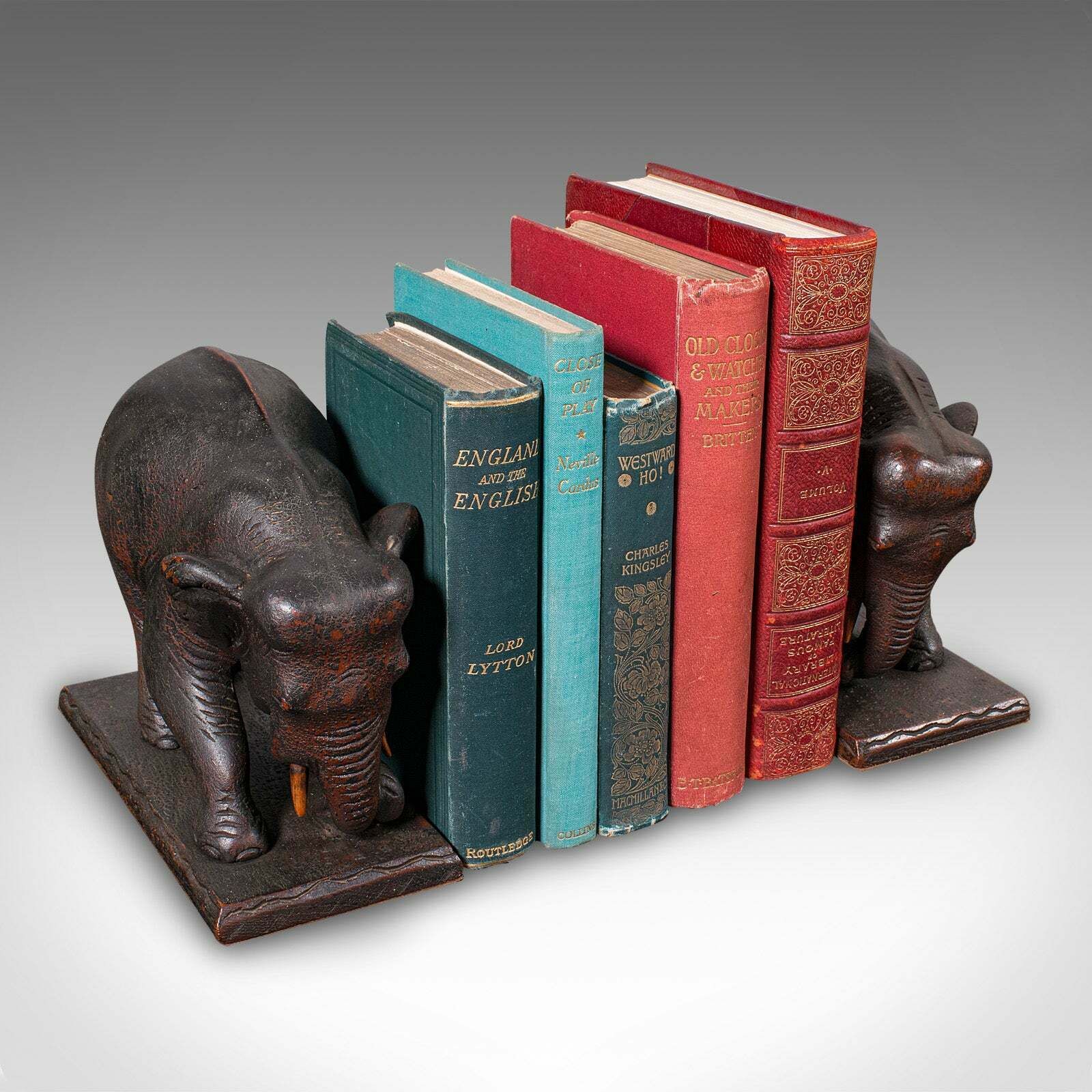photo for sale Pair Of Antique Elephant Bookends, English, Book Rest, Home Library, Victorian