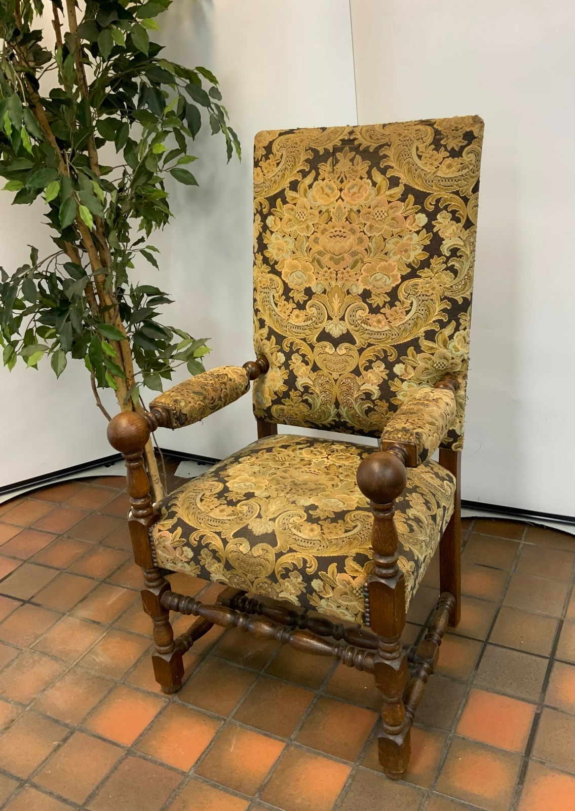 Antique Dutch Oak Wood Tapestry Arm Chair photo Furniture