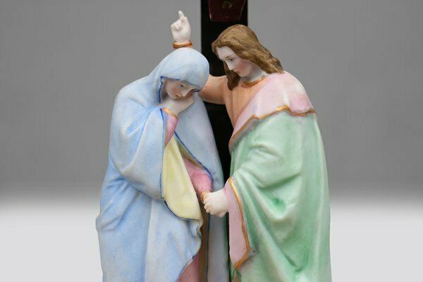Holy Water Font In Porcelain With Crucifix From Vieux Andenne, Belgium, 20th Century photo 545.0