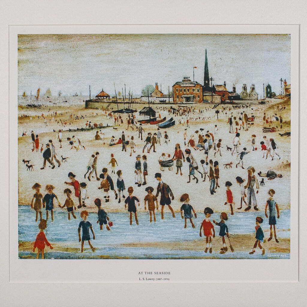 Vintage Print, At The Seaside, Ls Lowry, English, Framed Art Reproduction, 1990 photo Art