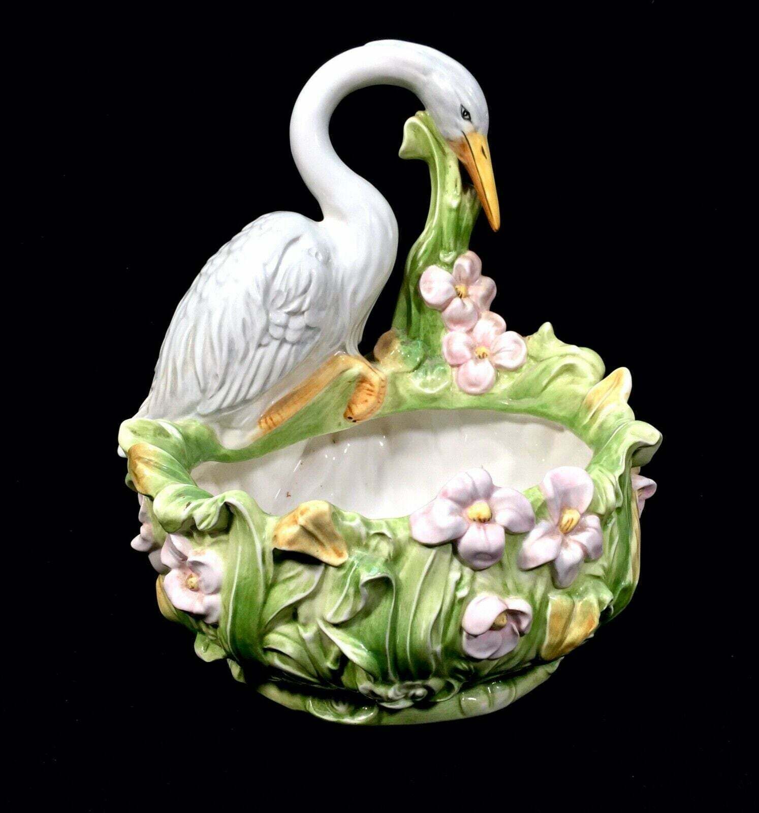 Antique Italian Ceramic Stork Indoor Plant Pot . Planter / Jardiniere / Majolica photo buy