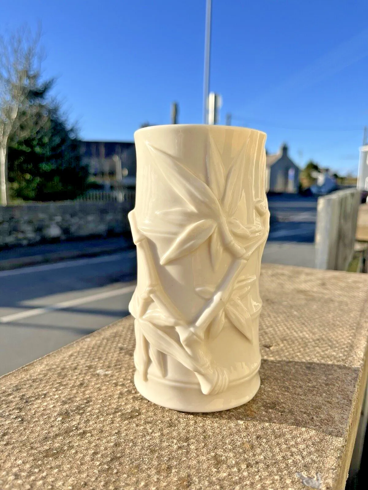 Antique C1888 Royal Worcester Aesthetic Movement Bamboo Shoot Ivory Leaf Vase