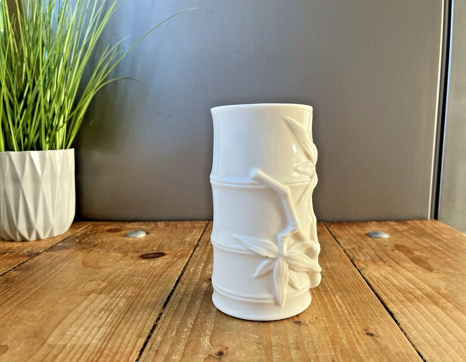 Antique C1888 Royal Worcester Aesthetic Movement Bamboo Shoot Ivory Leaf Vase photo Home Decor