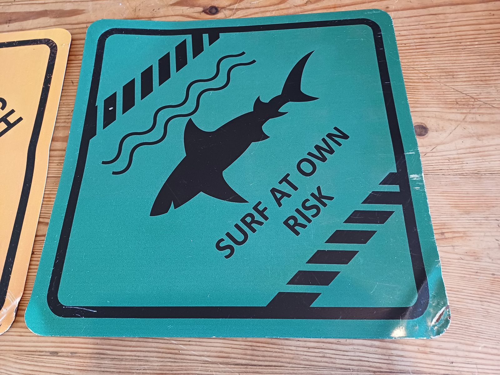 2 Original Metal Signs Danger Sharks And Surf photo Home Decor