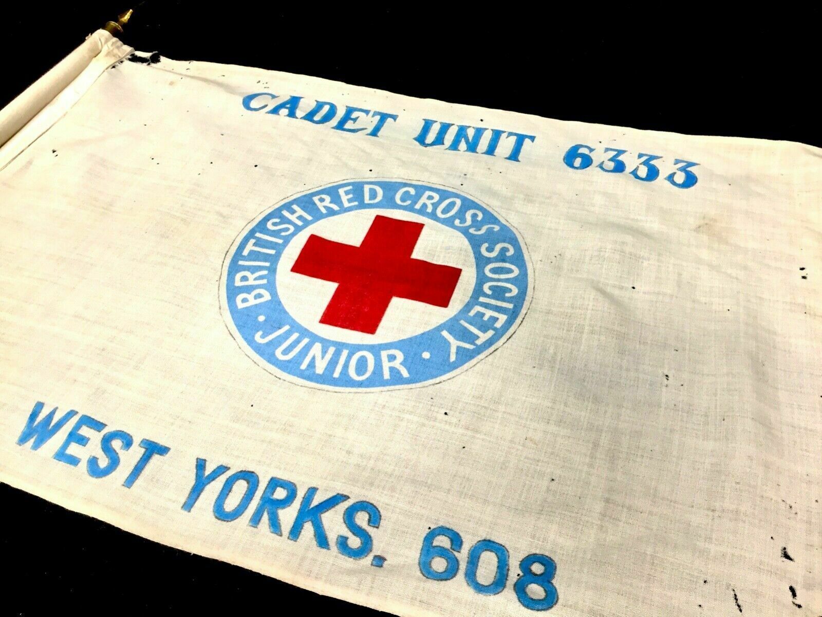 Antique Flag   Junior British Red Cross Parade On Original Wooden Flag Pole photo vinterior