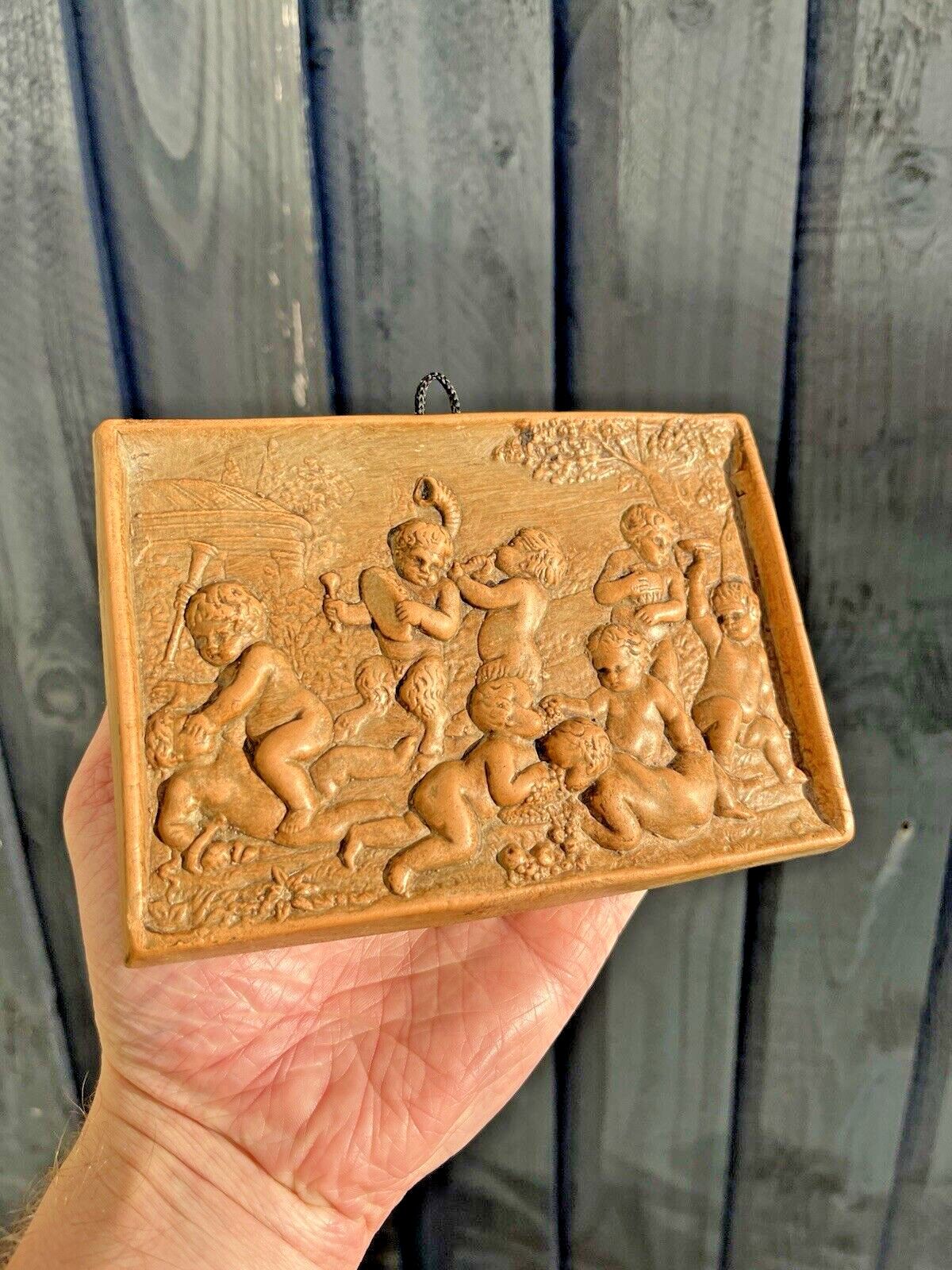 photo for sale Italian Pottery Bacchanalian Mythical Cherub Putti Grape Vine Relief Wall Plaque