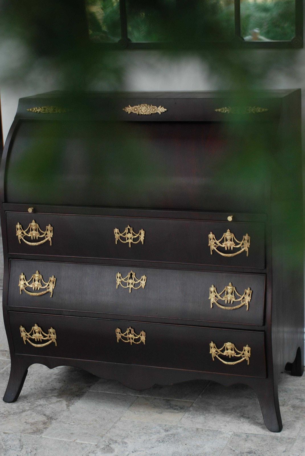 photo for sale Antique Dutch Bombe Style Mahogany Cylinder Secretary Desk