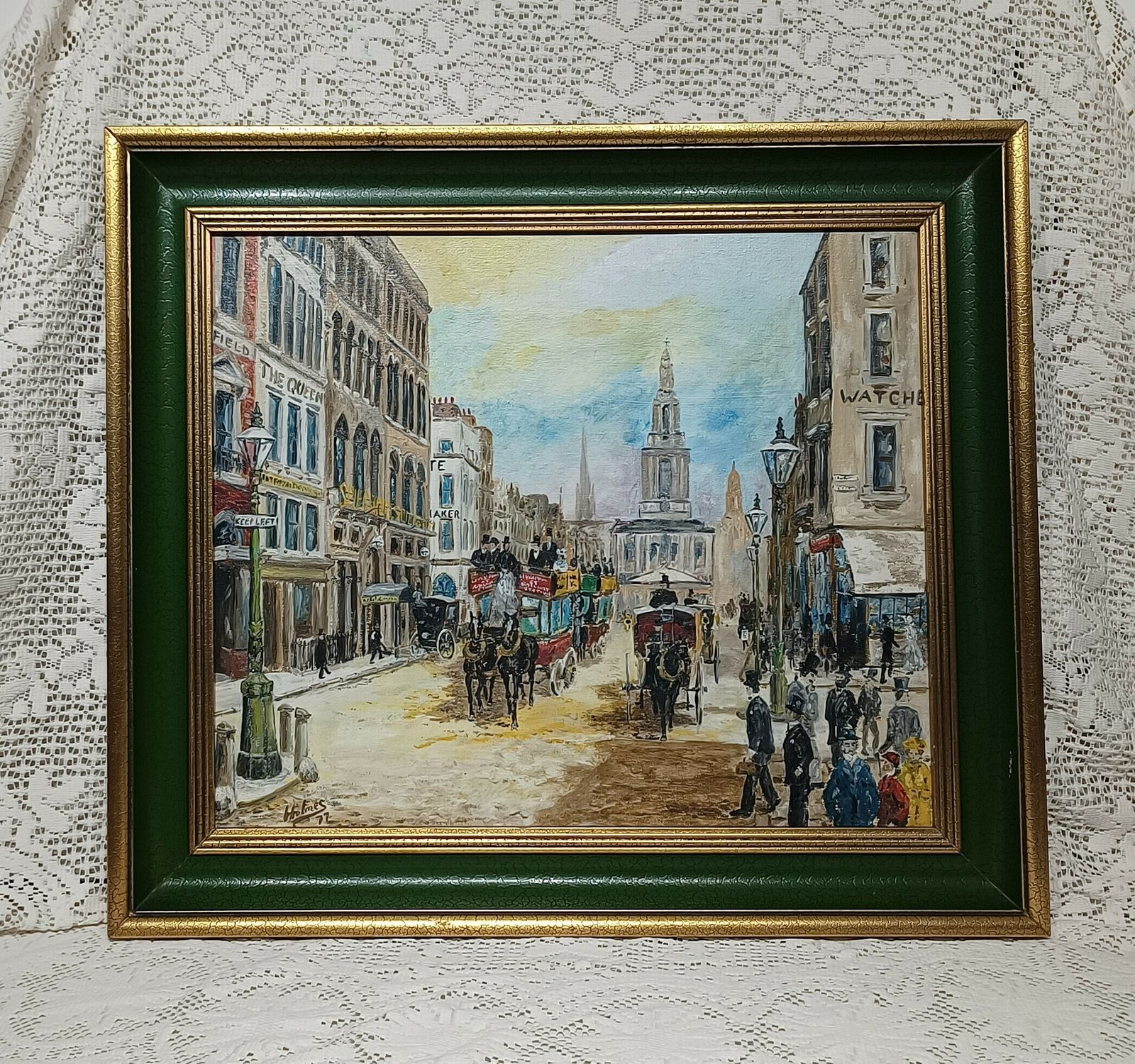 Large Oil Painting On Stretched Canvas,The Strand London,Horses Carriages Imprestionist Style Artist Signed Holmes. photo 450.0