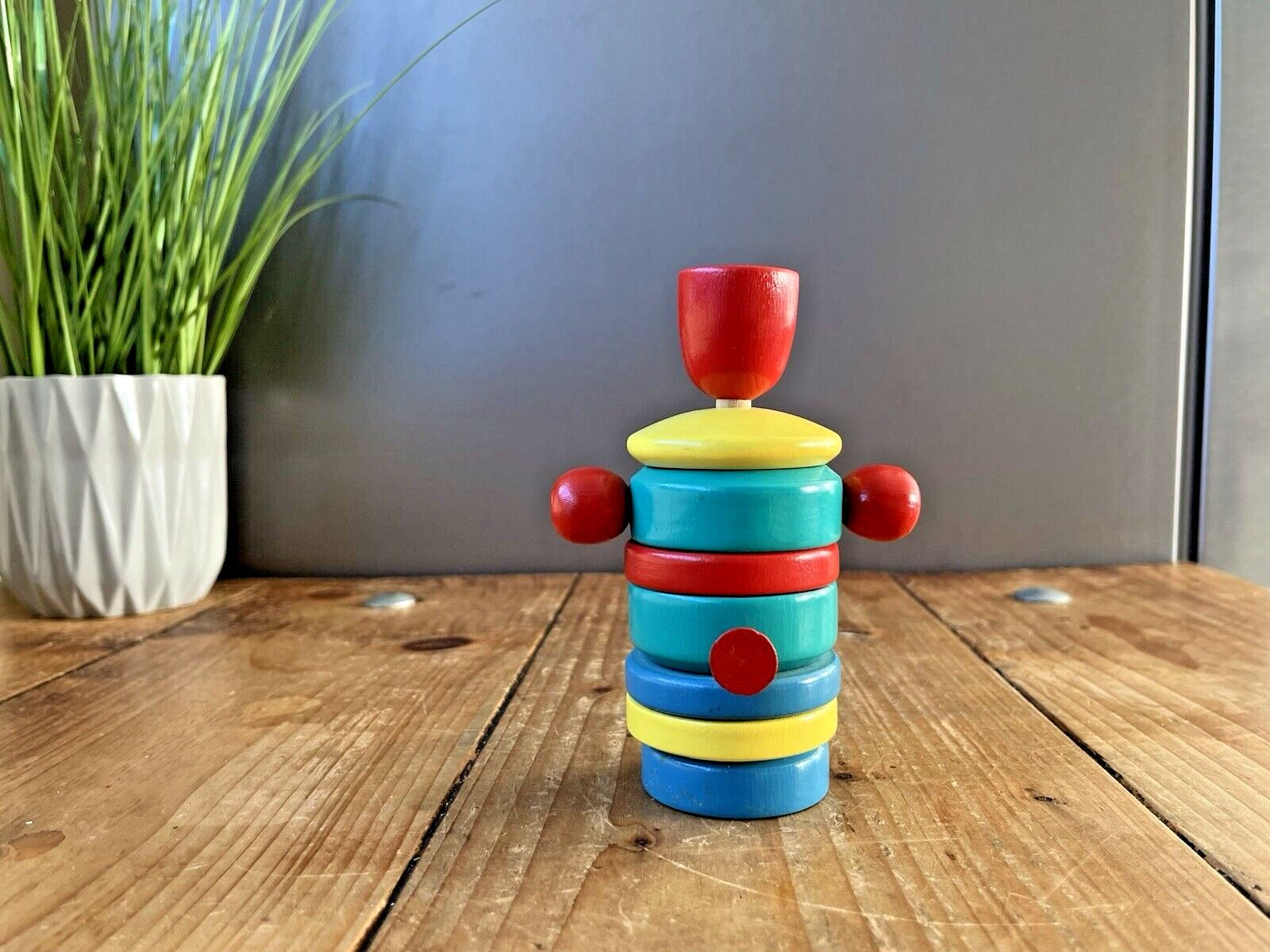 Vintage Russian Ussr Samovar Urn Multicolour Painted Wooden Toy Stacking Rings