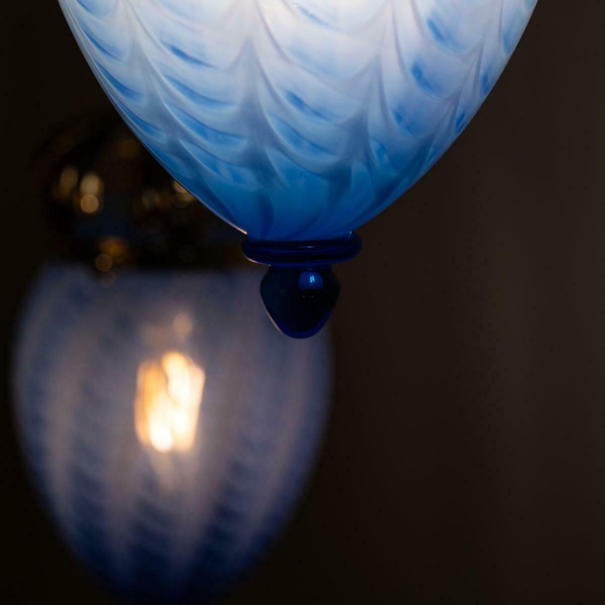 Lighting Art Nouveau Style Polished Brass & Blue Swirl Vaseline Glass Acorn Shades photo