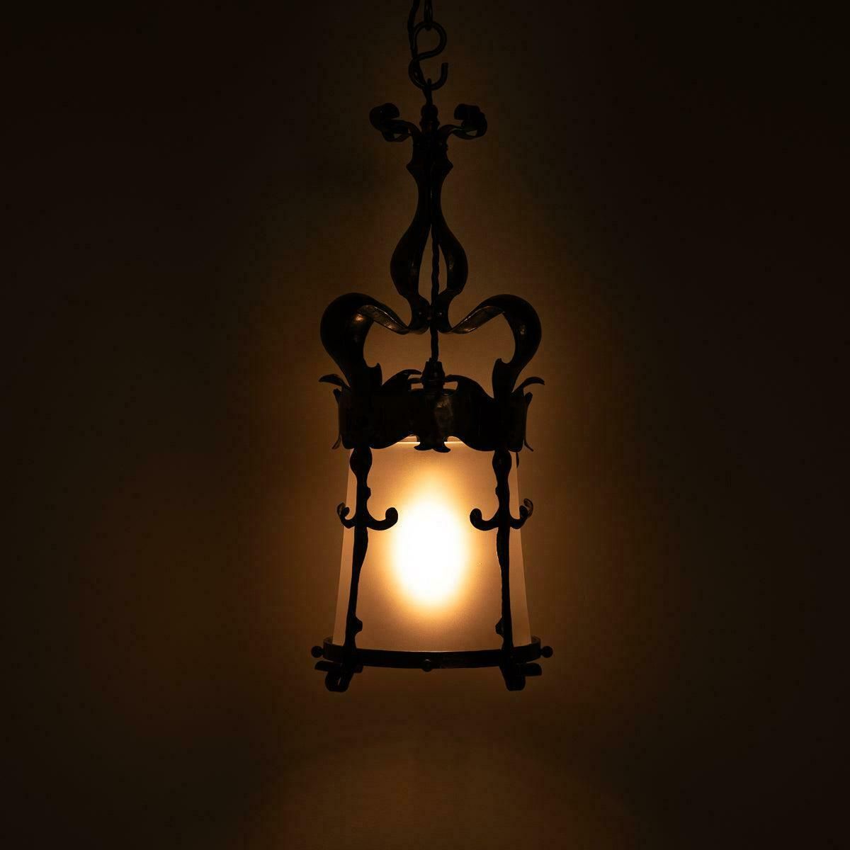 English Arts & Crafts Decorative Hall Lantern With Satin Glass Shade photo furniture