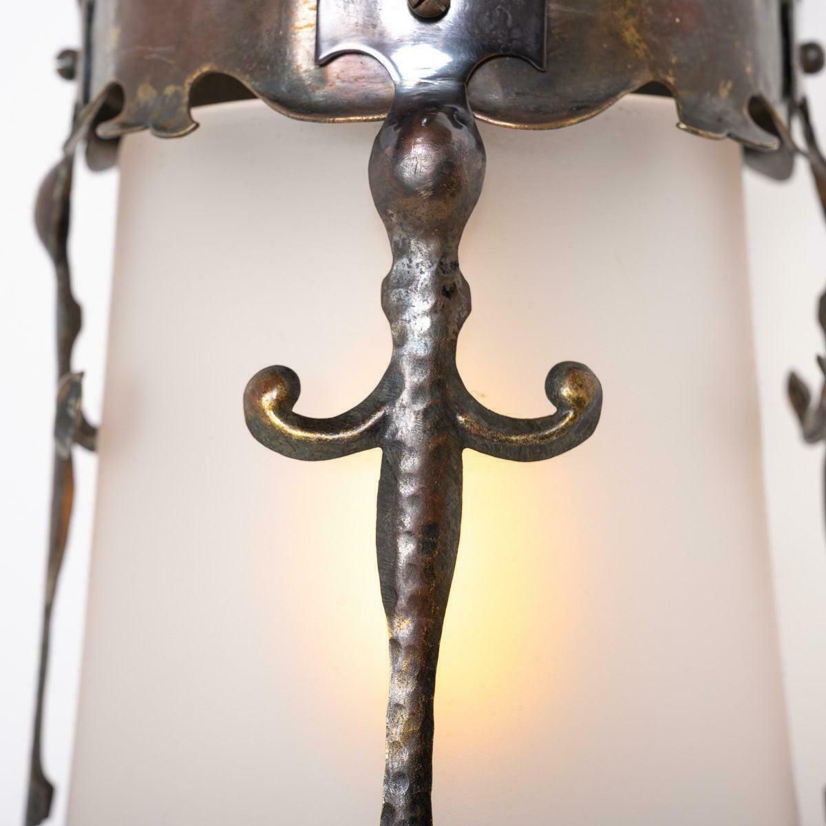 English Arts & Crafts Decorative Hall Lantern With Satin Glass Shade photo Lighting