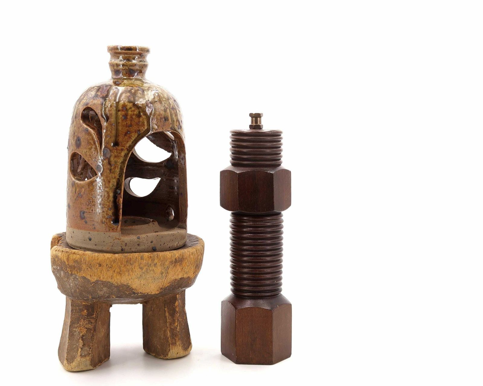 photo furniture French Stoneware Ceramic Lantern Candle Holder, 1960s / Candleholder, Wabi Sabi Ceramic, Rustic Farmhouse, Boho Chic, Bohemian