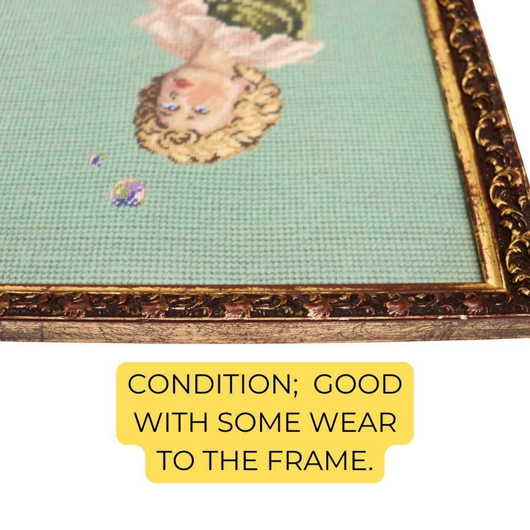 Old Needle Point Wooden Golden Frame Boy Blowing Bubbles After Oil Painting By John Everett Millais, Cottage Core Wall Decor photo 70.0