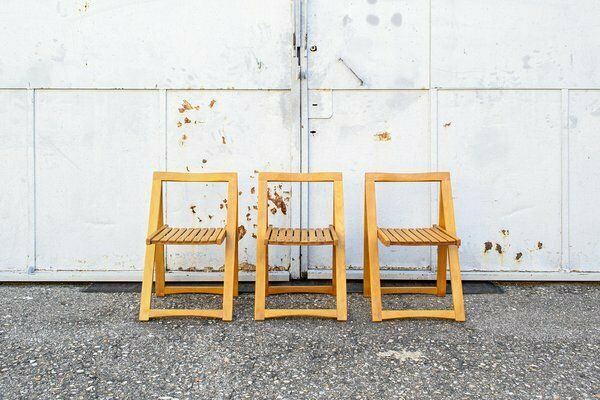 Trieste Folding Chairs In Beech By Aldo Jacober For Bazzani, Italy, 1960s, Set Of 3