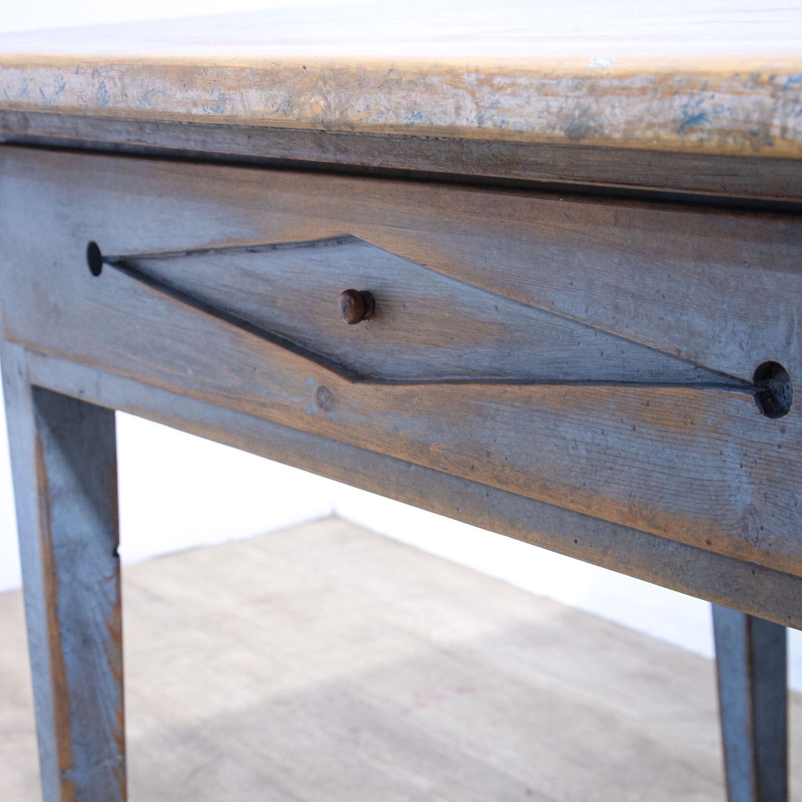 Blue Painted Scandinavian Kitchen Table photo vintage