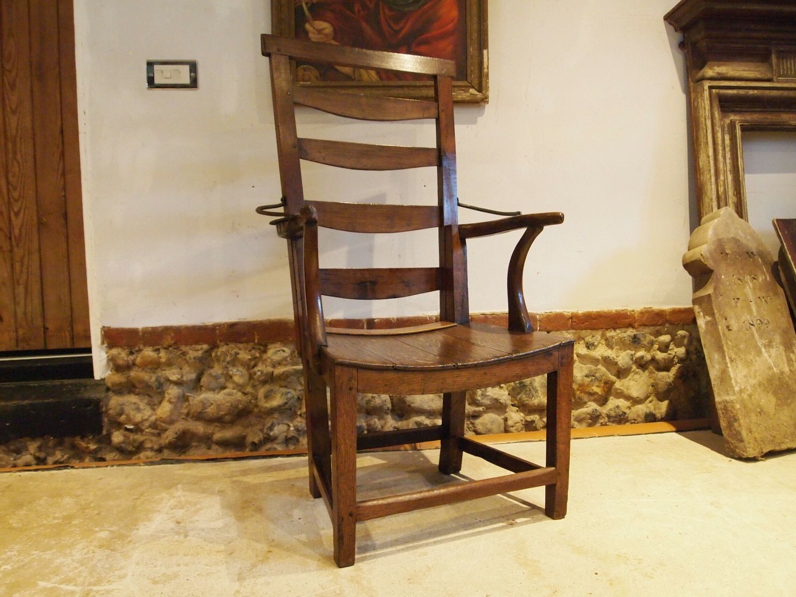 Chair Very Rare Reclining George III Oak & Elm C1790 photo for sale