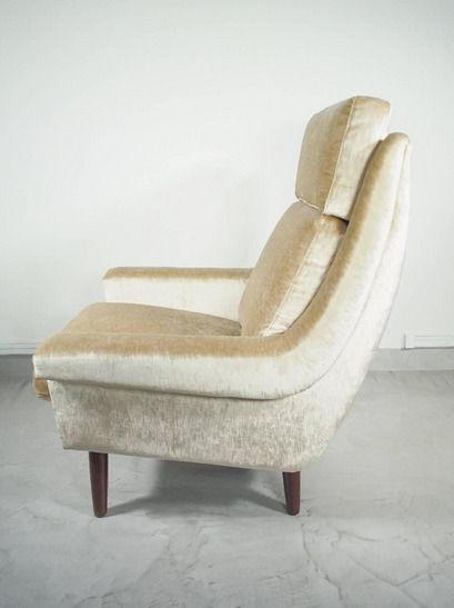 Mid Century Danish Beige Velvet Armchair, 1950s photo for sale