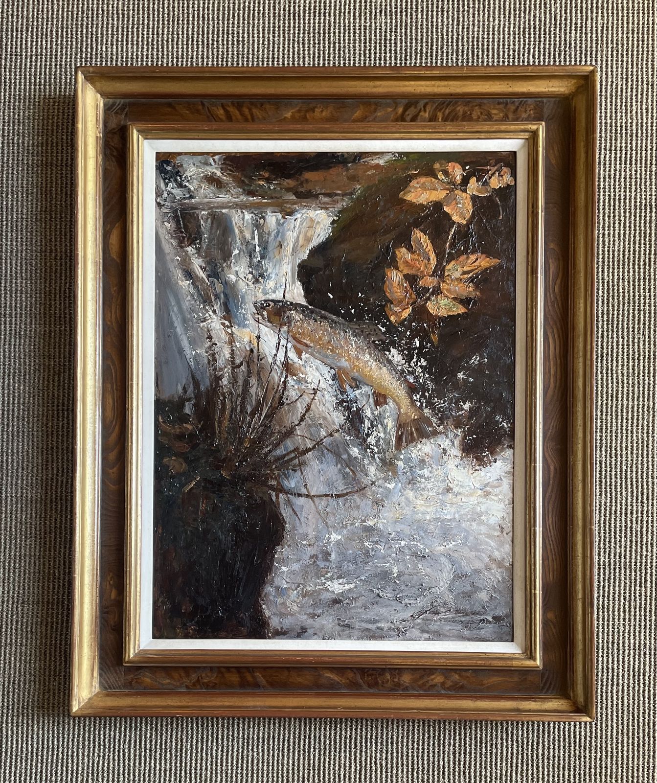Arthur James Wetherall Burgess   Autumn Spate: Leaping Salmon   Early 20th Century British Oil Paintings photo Art