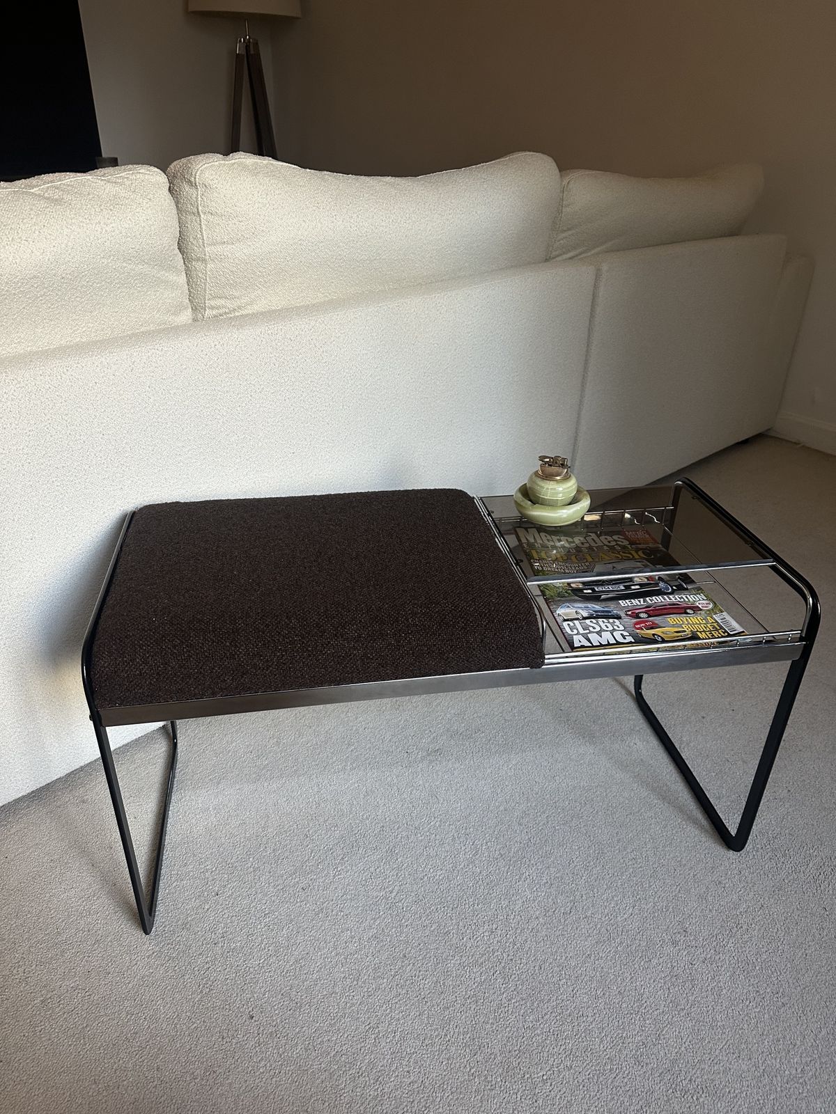 New Vintage Mid Century 1960s Hago Products Ltd Chrome Brown Glass Interchangeable Telephone Table photo furniture