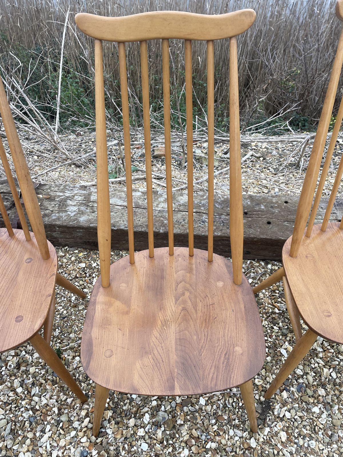 695.0 Set Of 4 Ercol Goldsmith Dining Chairs In Blonde , Blue Label photo