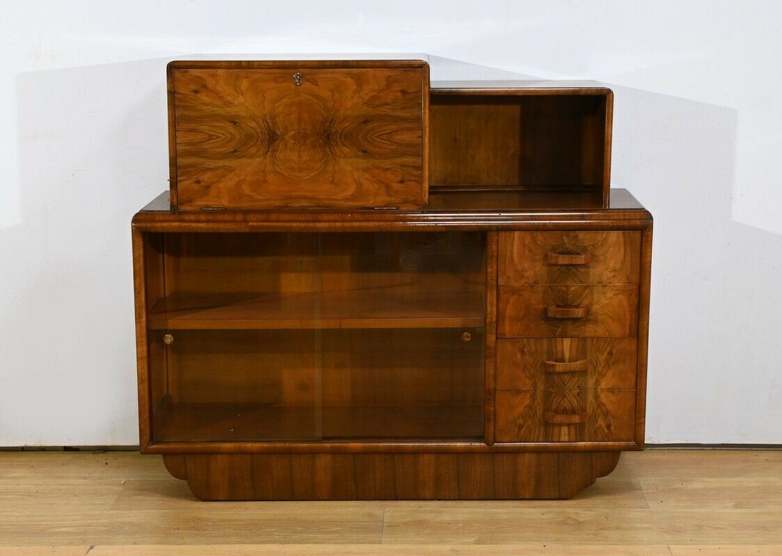 Rurka Glass Furniture In Burl Walnut, Art Deco – 1940